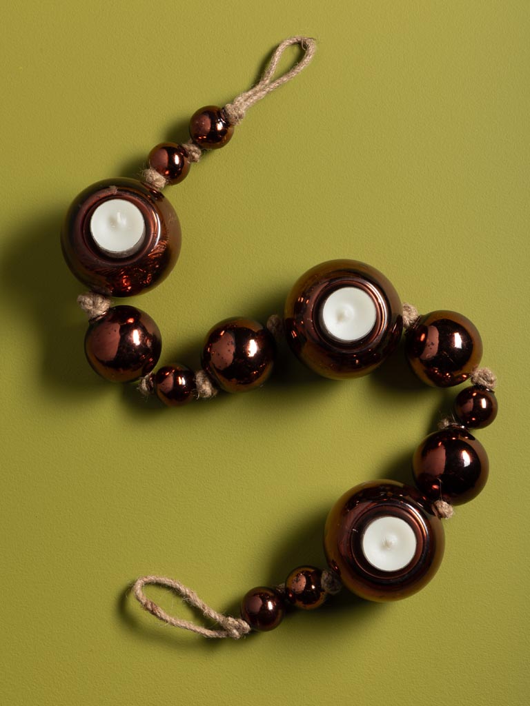 Centre de table brun 3 lumignons boules de noël - 5