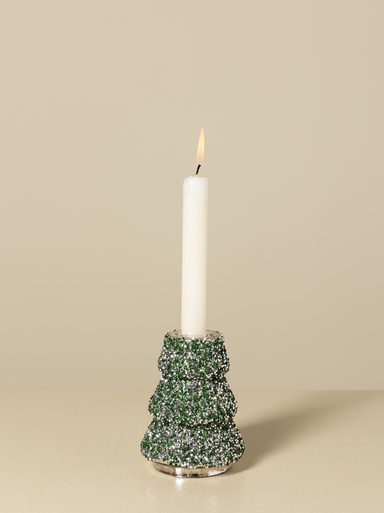 Petit bougeoir sapin pailleté vert et argent - 1