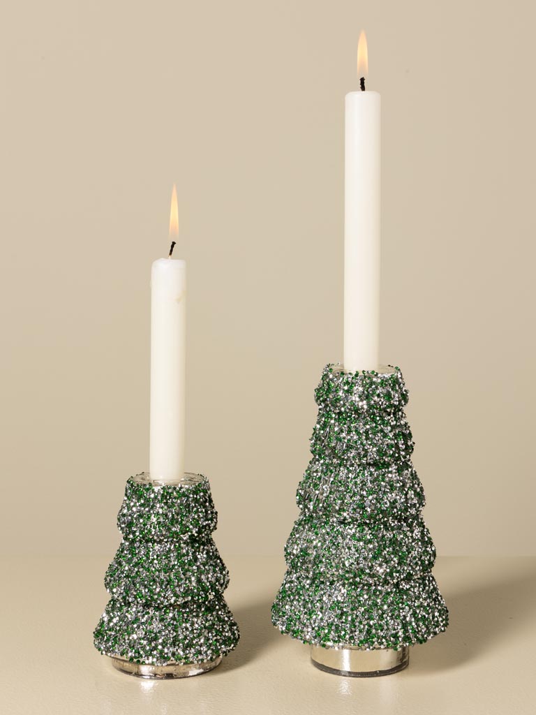 Petit bougeoir sapin pailleté vert et argent - 3