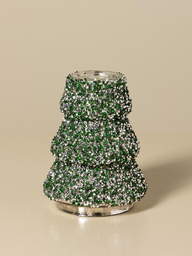 Petit bougeoir sapin pailleté vert et argent - 5