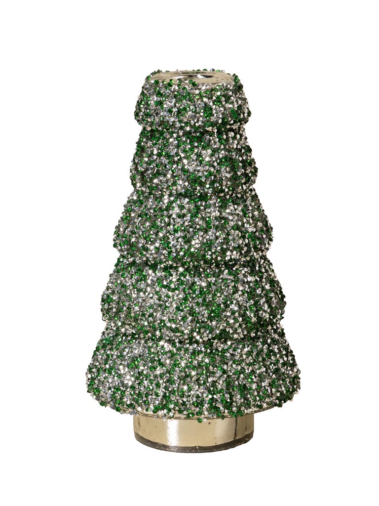 Bougeoir sapin pailleté vert et argent - 2