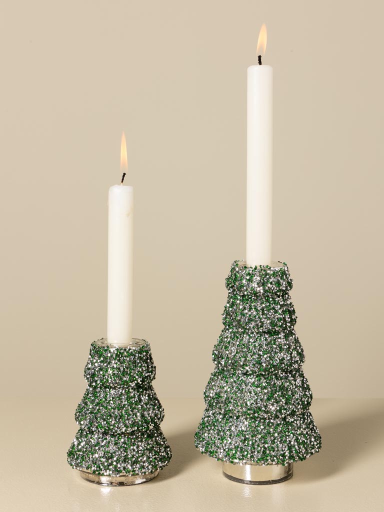 Bougeoir sapin pailleté vert et argent - 3