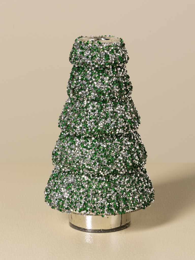 Bougeoir sapin pailleté vert et argent - 5