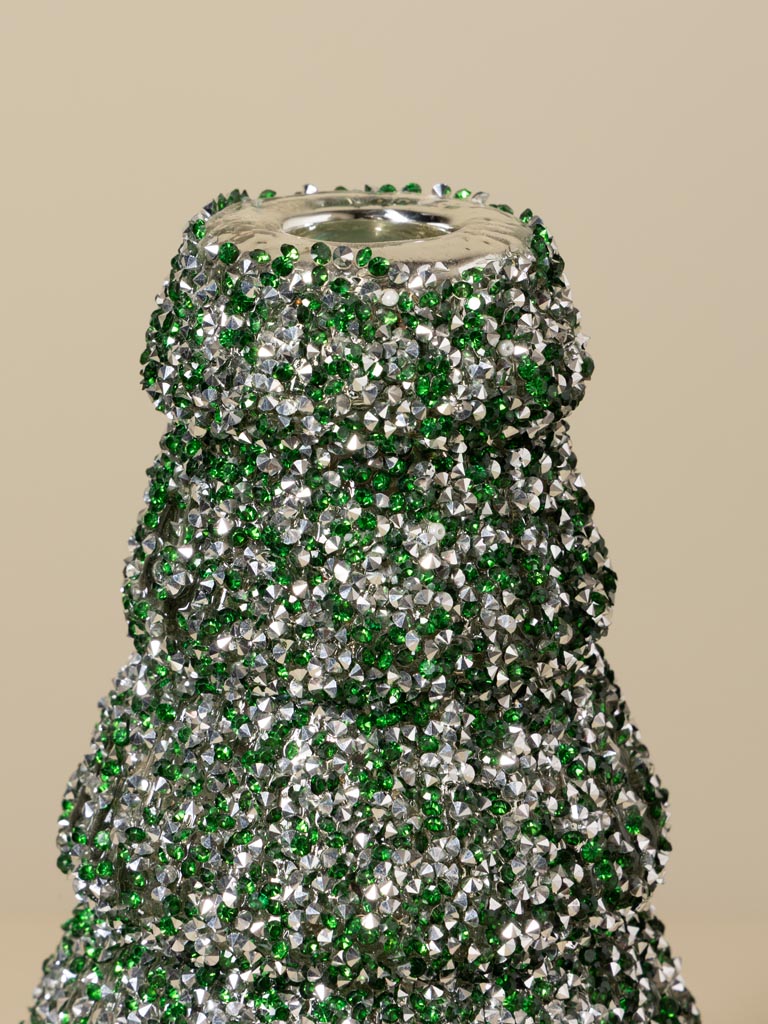 Bougeoir sapin pailleté vert et argent - 4