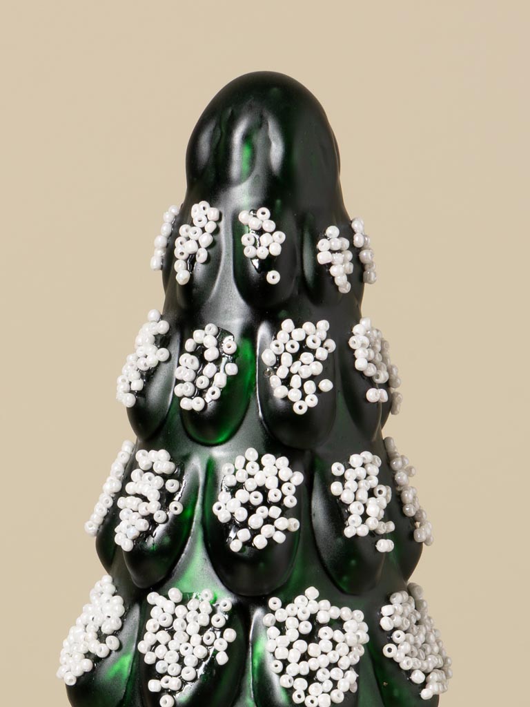 Grand sapin en verre vert et perles blanches - 4