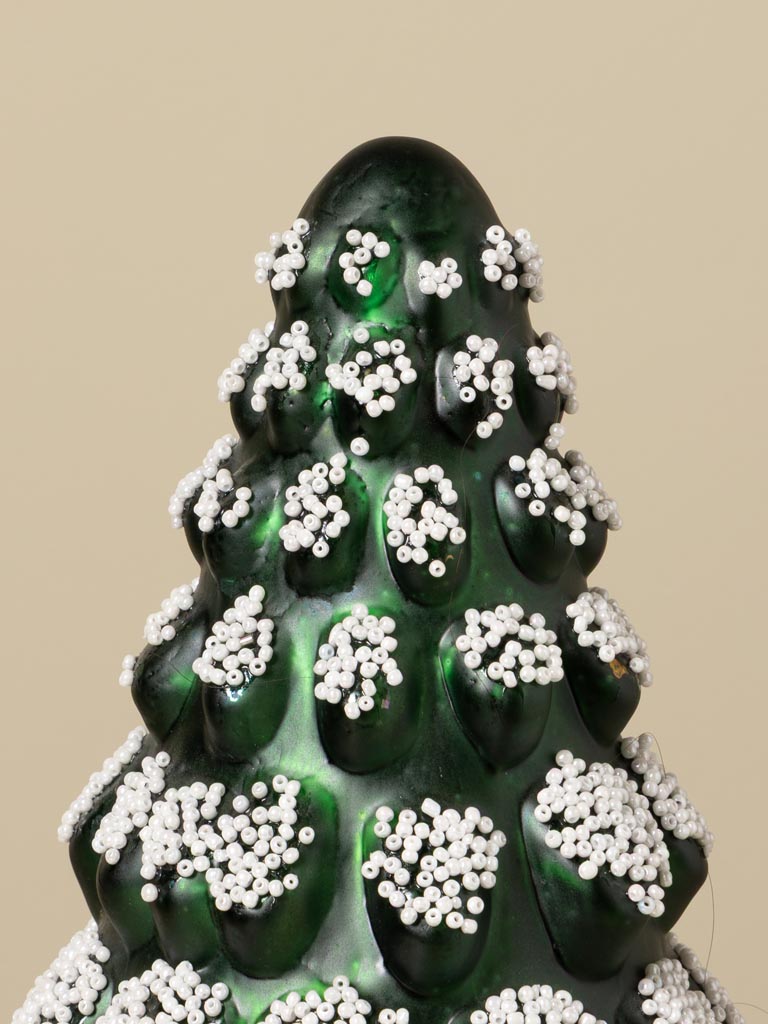 Sapin en verre vert et perles blanches - 3