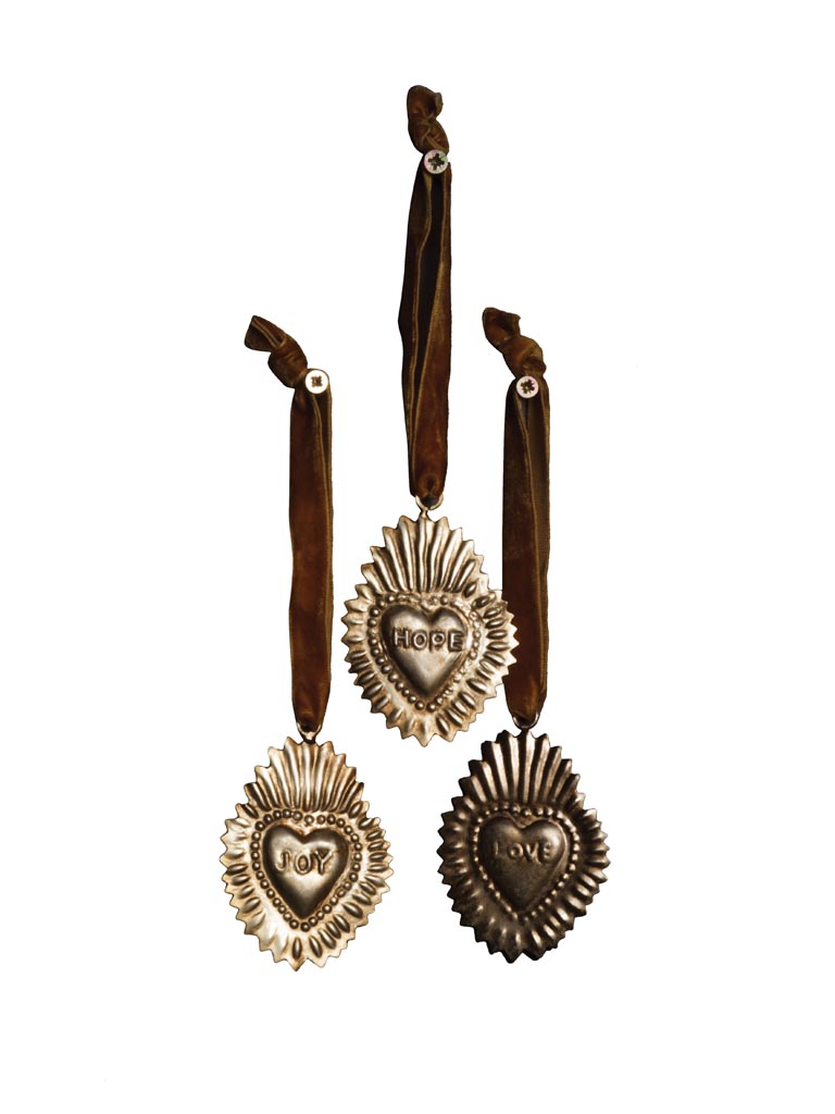 S/3 hanging Ex-voto hearts Love, Joy & hope - 2