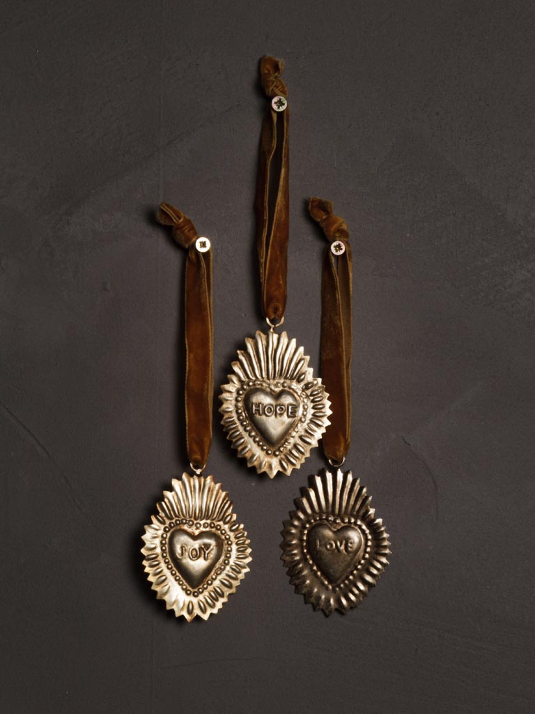 S/3 hanging ex-voto hearts Love, Joy & hope - 1