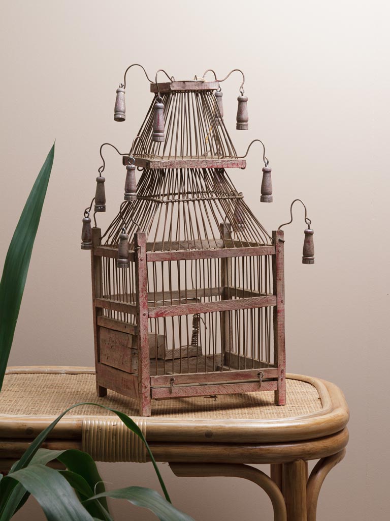 Decorative birdcage with wooden bead decor - 1