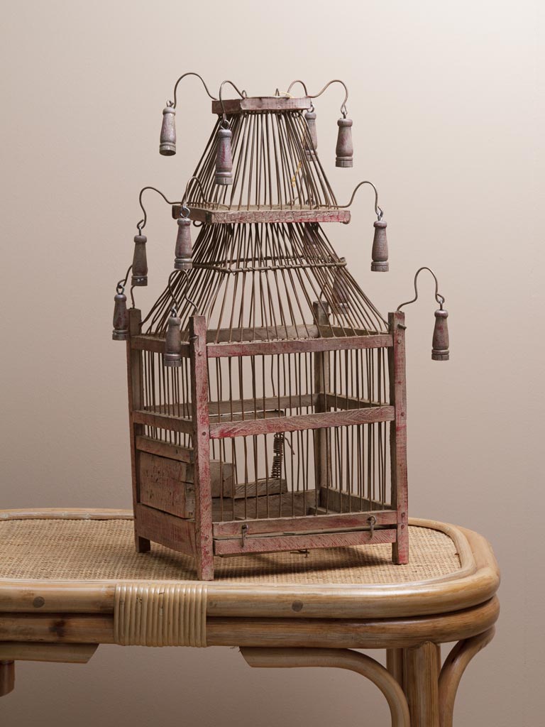 Decorative birdcage with wooden bead decor - 3