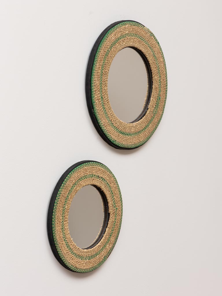 Mirror in jute with green lines - 3