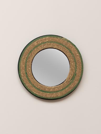 Mirror in jute with green lines