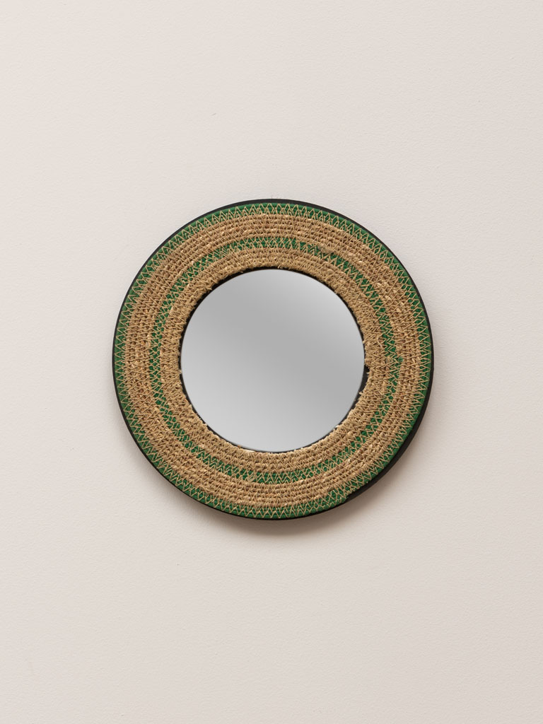 Small mirror in jute with green lines - 1