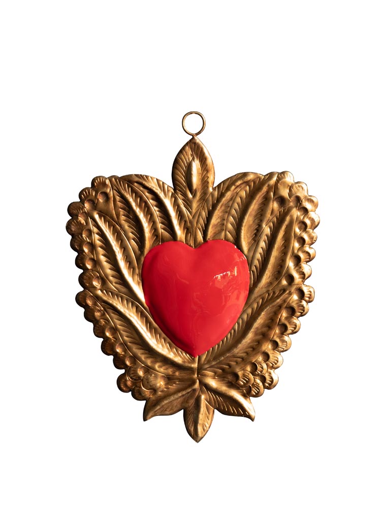Hanging Ex-voto red heart with leaves - 2