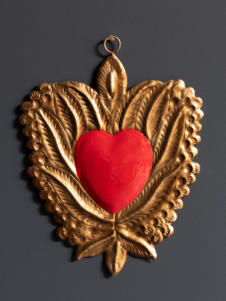 Hanging Ex-voto red heart with leaves - 3