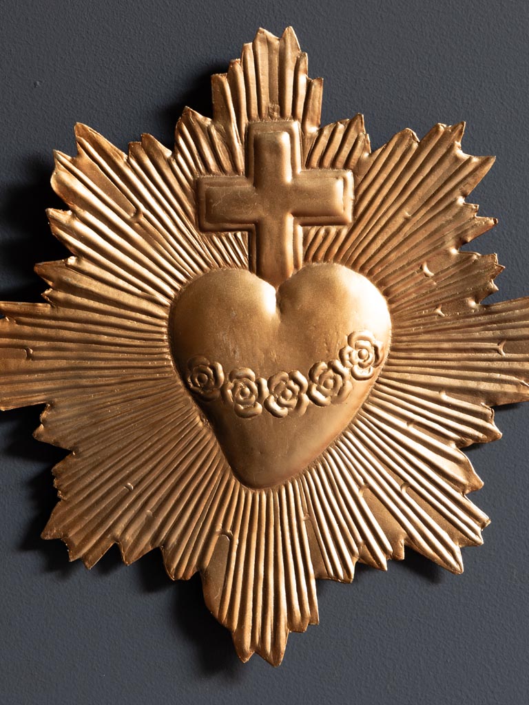 Suspension coeur Ex-voto doré et croix - 3