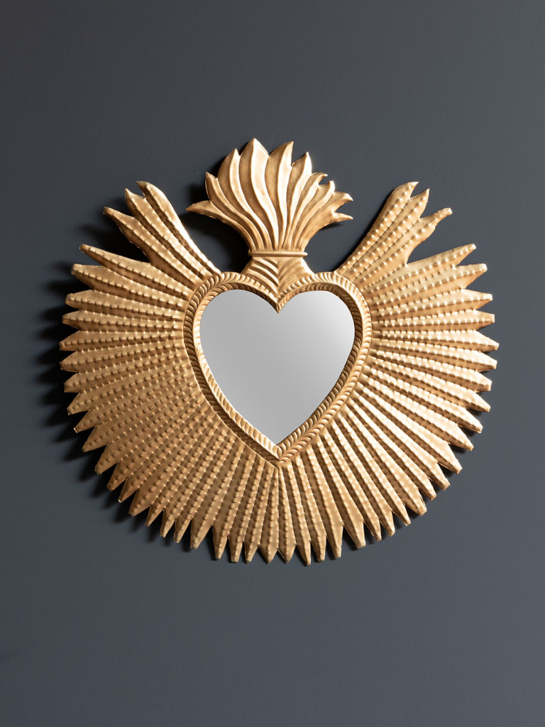 Ex-voto heart mirror with golden flames - 1