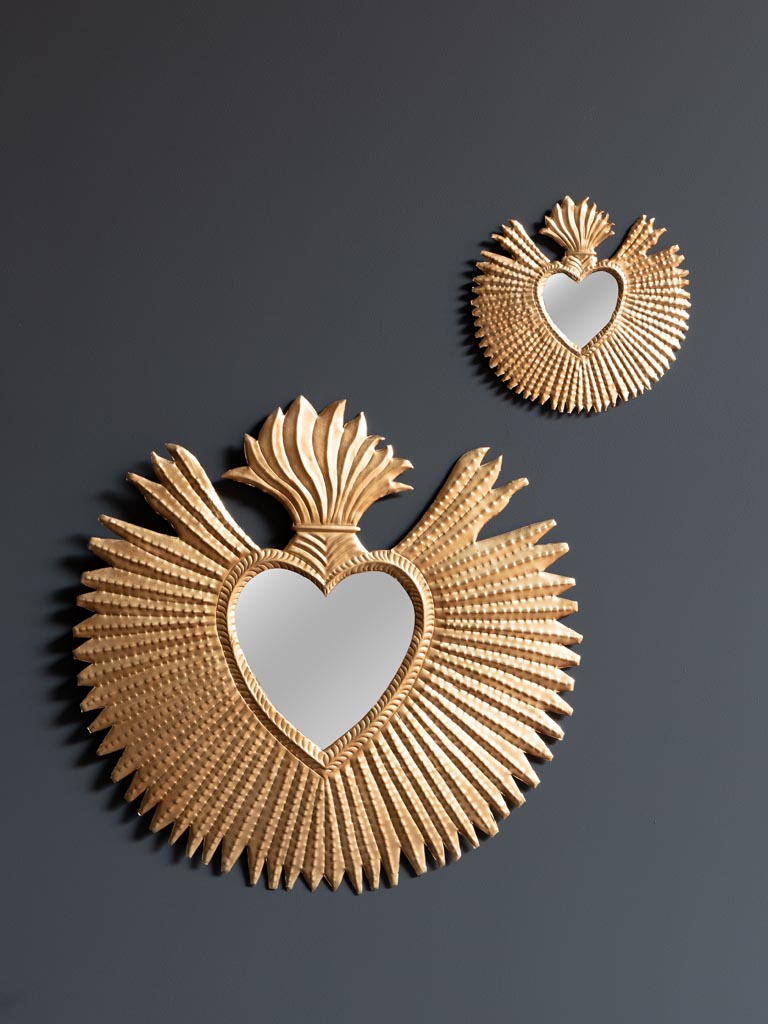 Ex-voto heart mirror with golden flames - 5