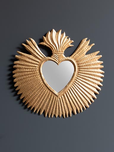 Ex-voto heart mirror with golden flames