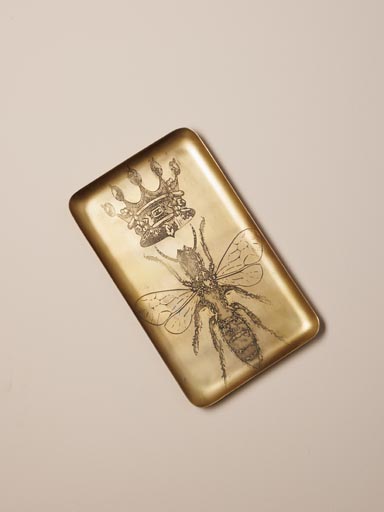 Golden trinket tray with bee and crown