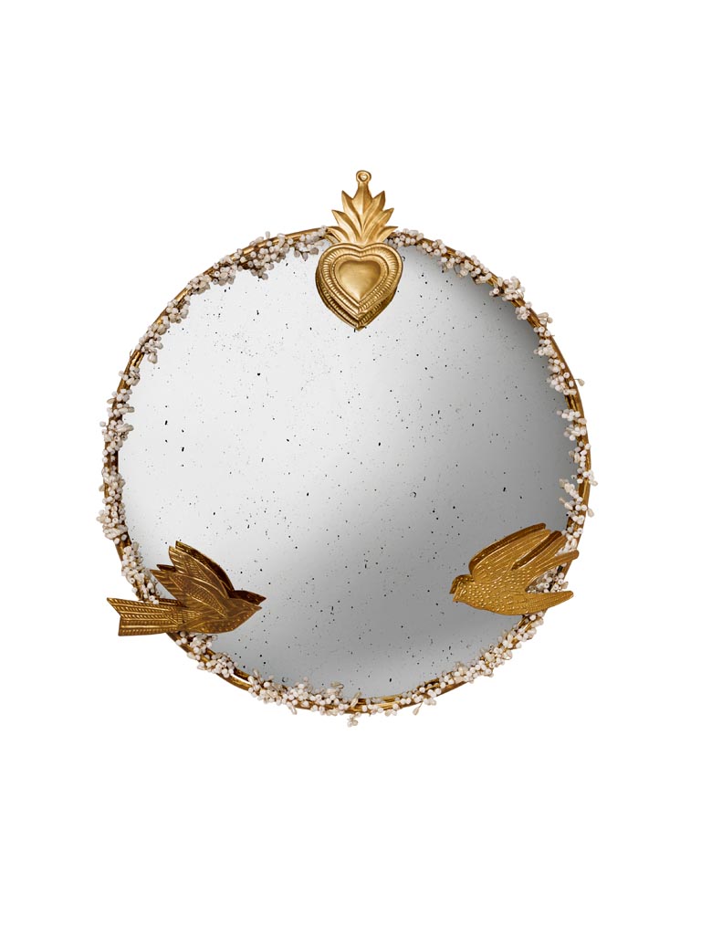 Miroir convexe décor de perles et Ex-voto - 2
