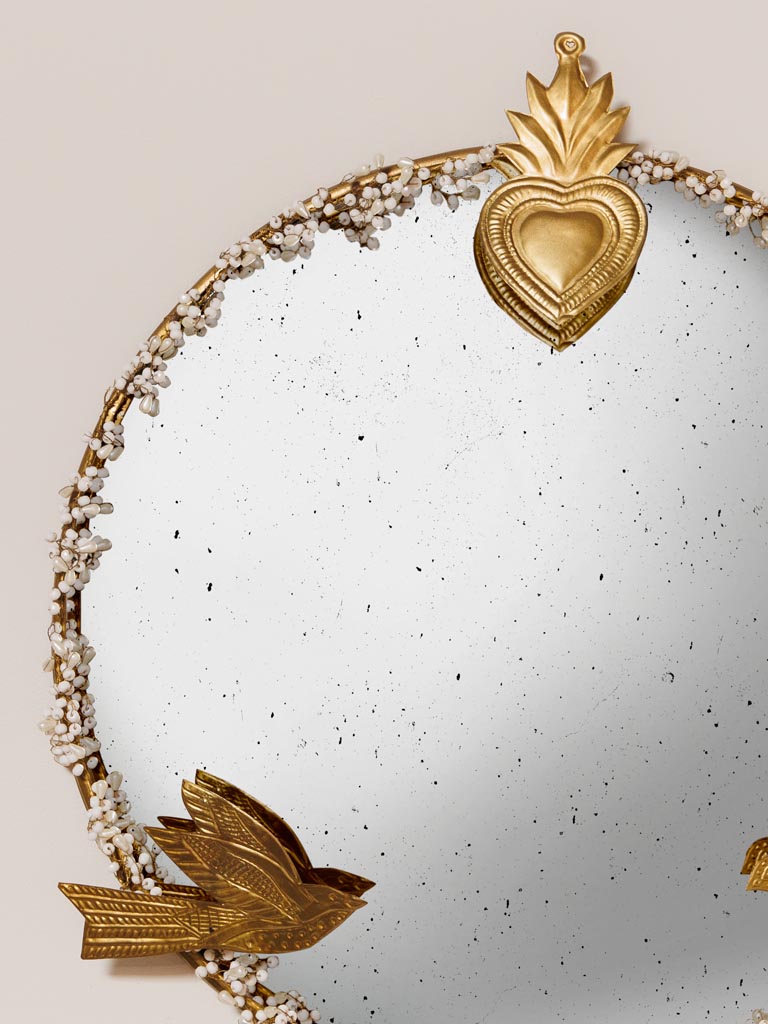 Miroir convexe décor de perles et Ex-voto - 3