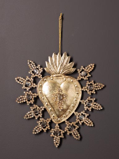 Large Ex-voto heart with antique jewels