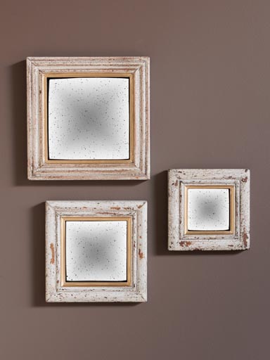 S/3 antique white square convex mirrors