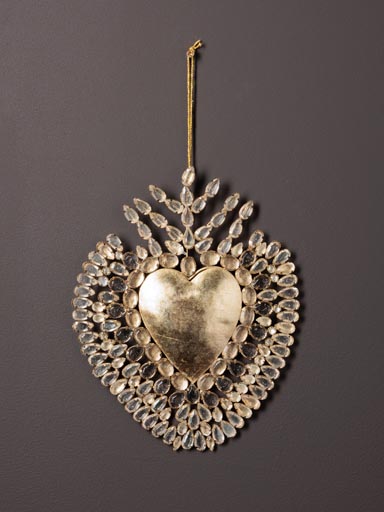 Large godlen Ex-voto heart with diamonds