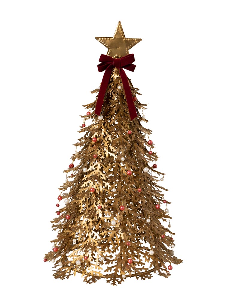 Grand sapin doré avec perles et ruban rouge - 2