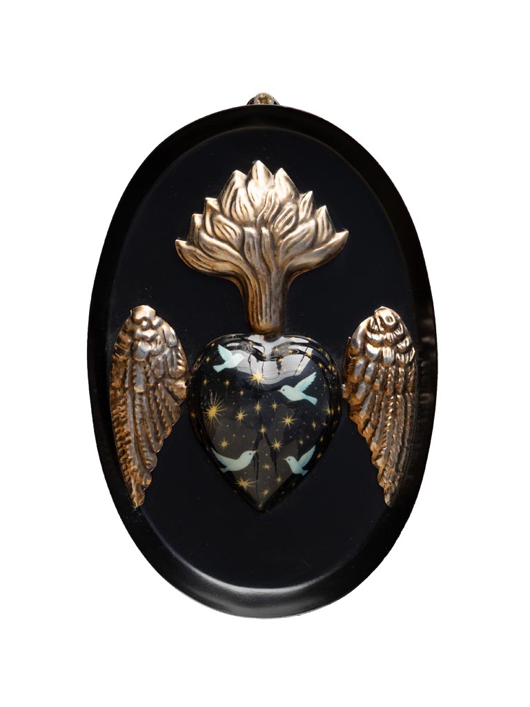 Cadre noir ovale et Ex-voto oiseaux - 2