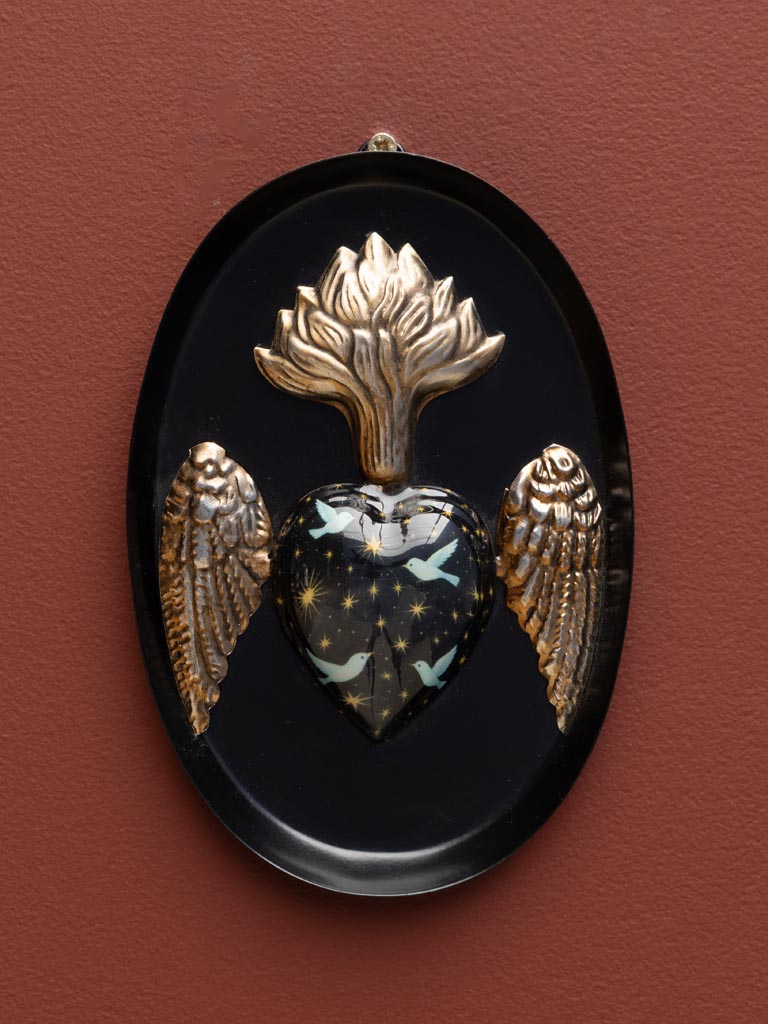 Cadre noir ovale et Ex-voto oiseaux - 1