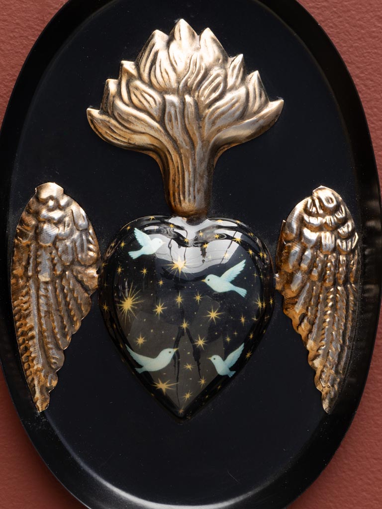 Cadre noir ovale et Ex-voto oiseaux - 3
