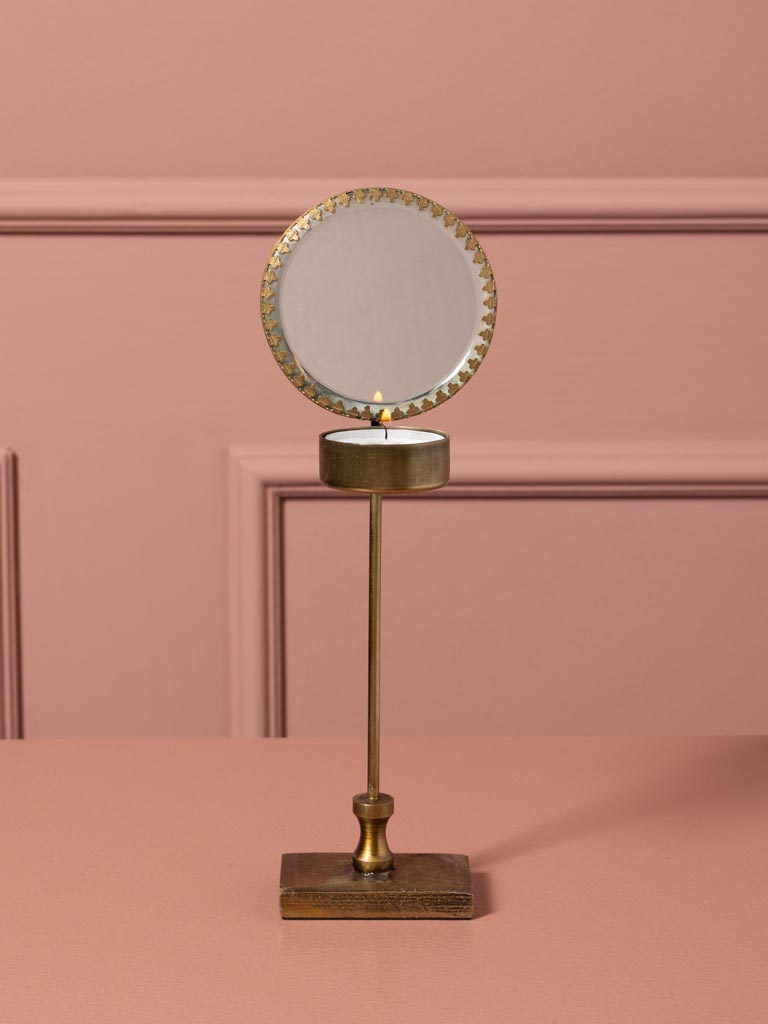 Lumignon sur pied miroir rond festonné - 1