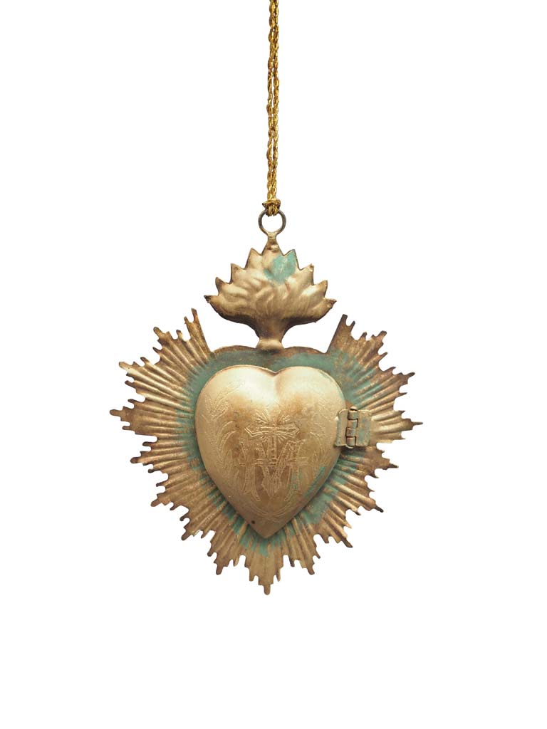 Hanging ex-voto heart box gold verdigris - 2