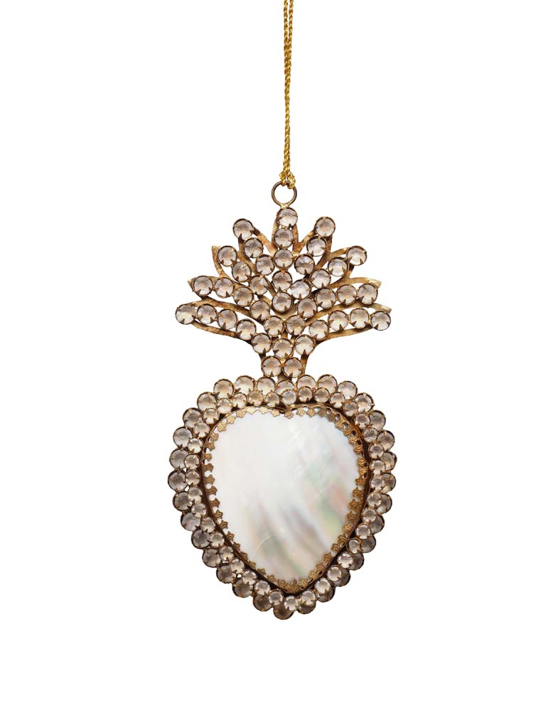 Hanging ex-voto bone & gold heart - 2