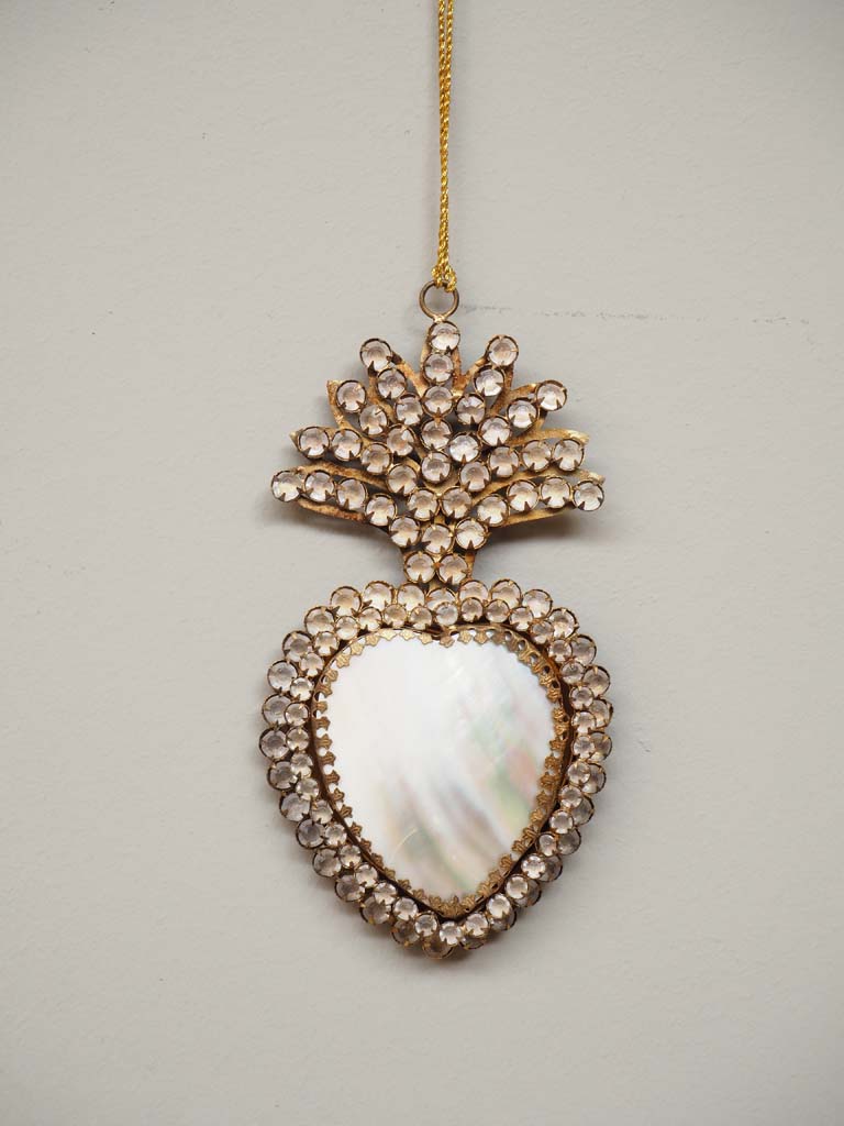 Hanging ex-voto bone & gold heart - 1