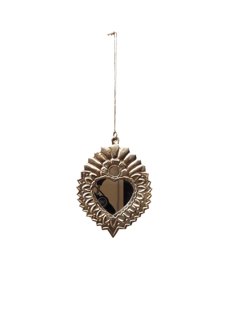 Hanging Ex-voto heart mirror & flames - 2