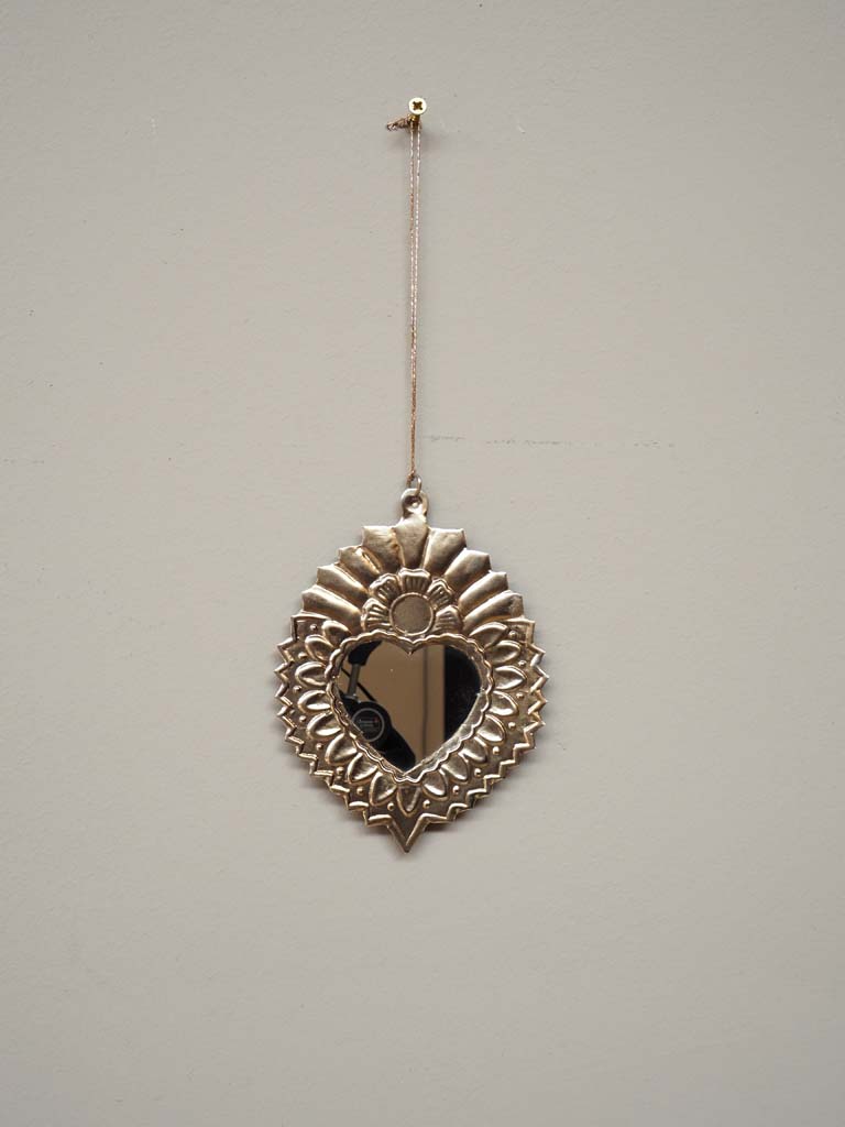 Hanging Ex-voto heart mirror & flames - 1