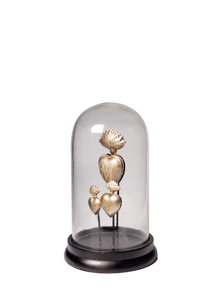 Glass dome with Ex-voto heart boxes on stand - 2