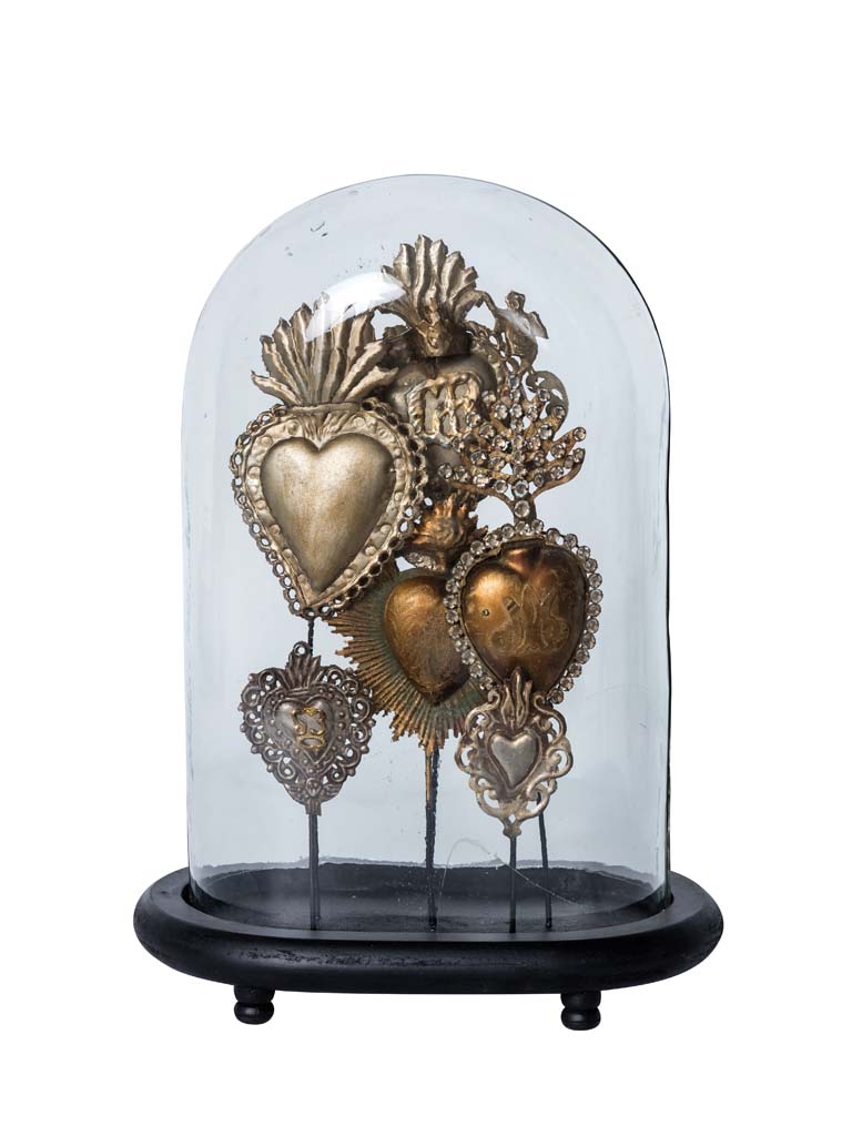 Glass oval dome with ex-voto hearts - 2