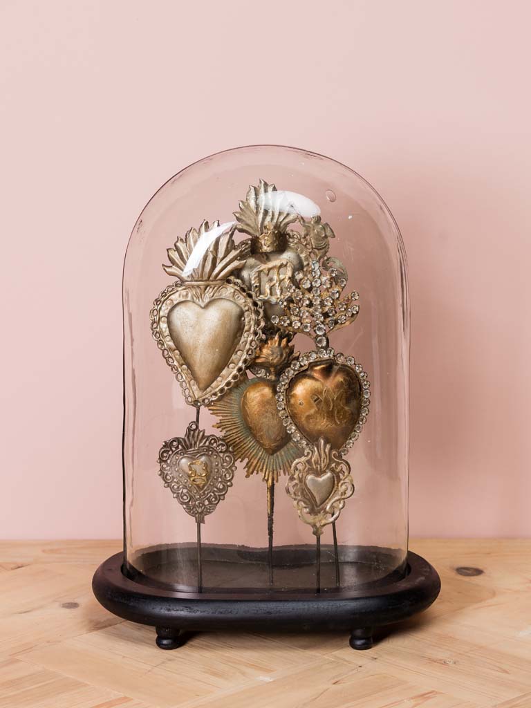 Glass oval dome with ex-voto hearts - 1