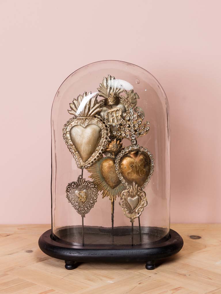 Glass oval dome with Ex-voto hearts - 1