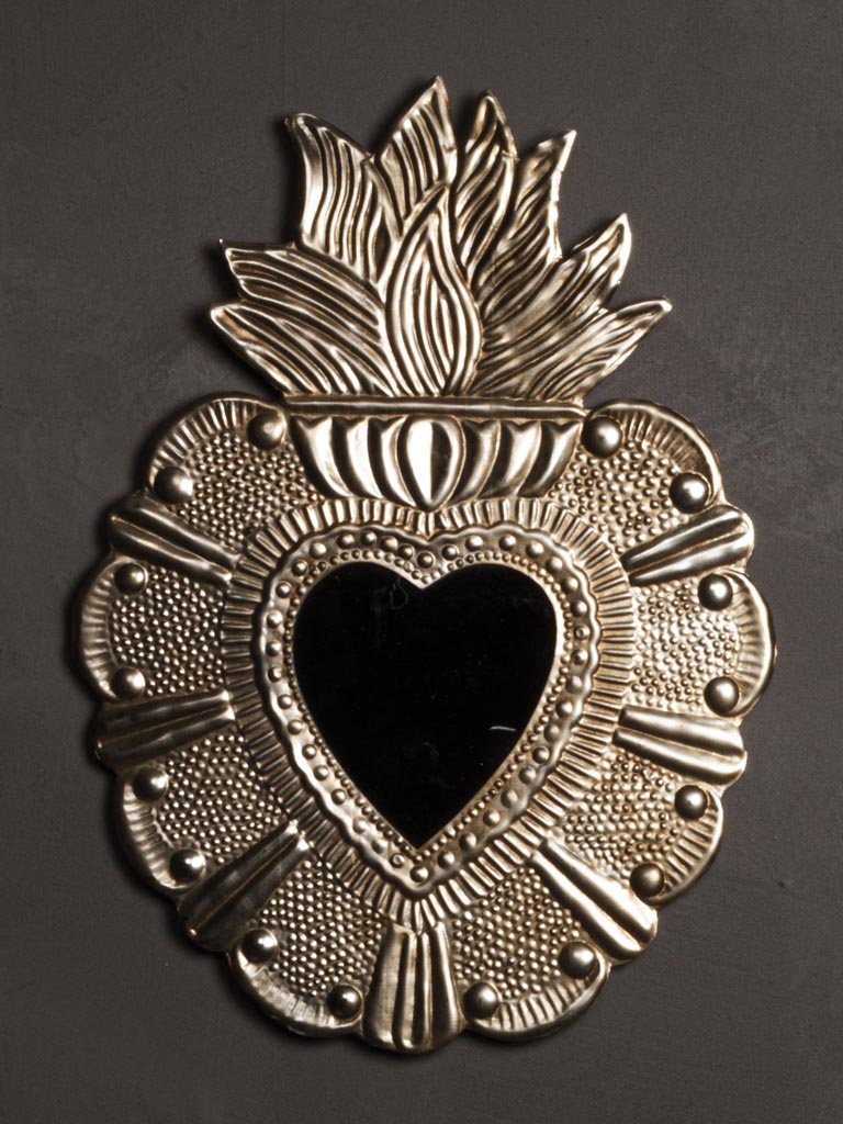 Mirror ex-voto heart with flames - 1