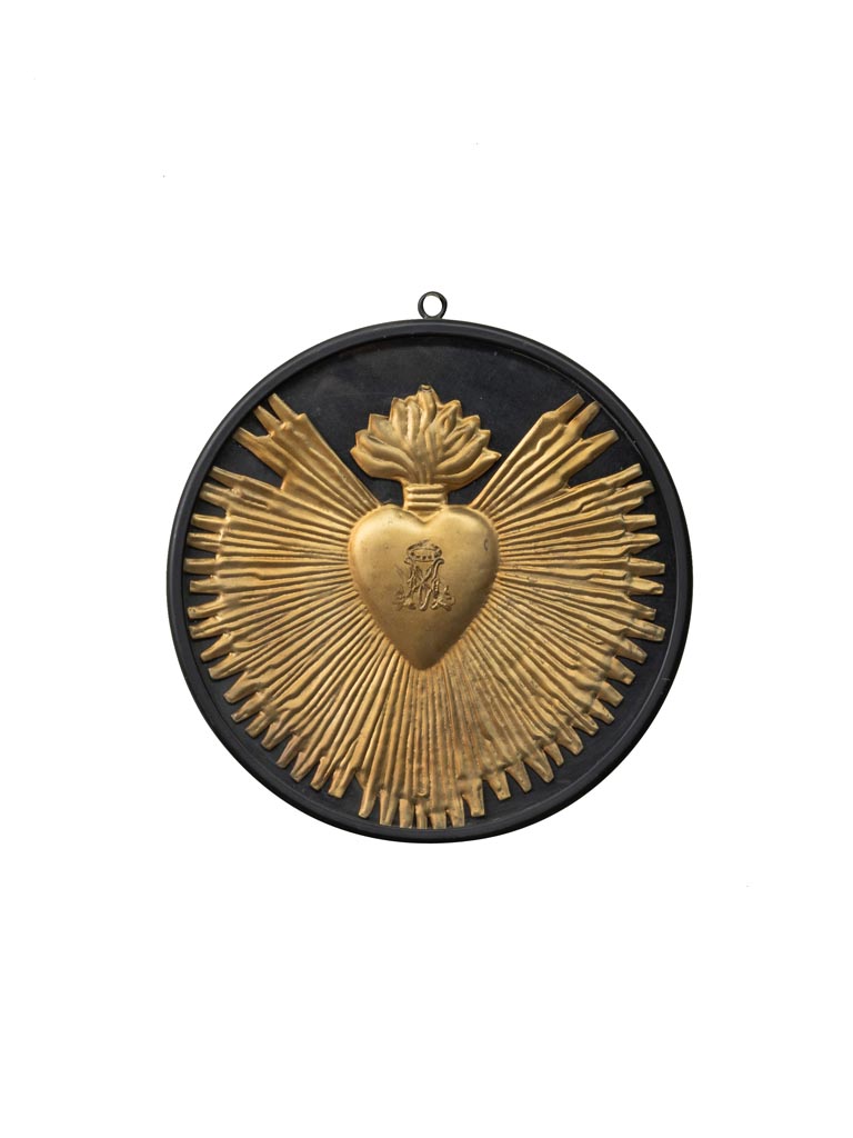 Ex-voto heart in round black frame - 2