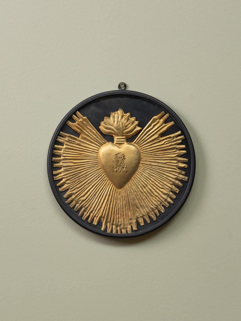 Ex-voto heart in round black frame - 1