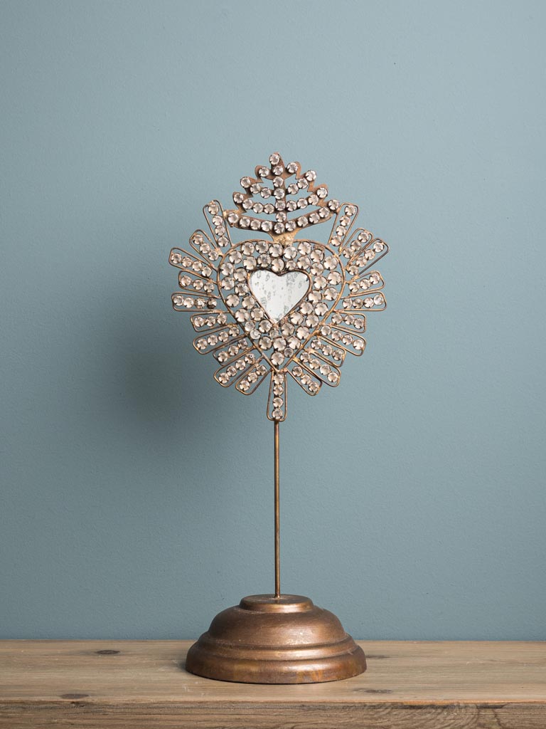 Ex-voto heart with diamonds on stand - 1