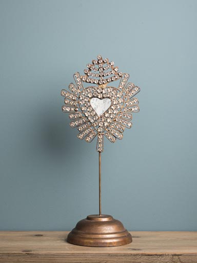 Ex voto heart with diamonds on stand