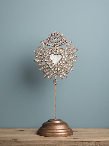 Ex-voto heart with diamonds on stand