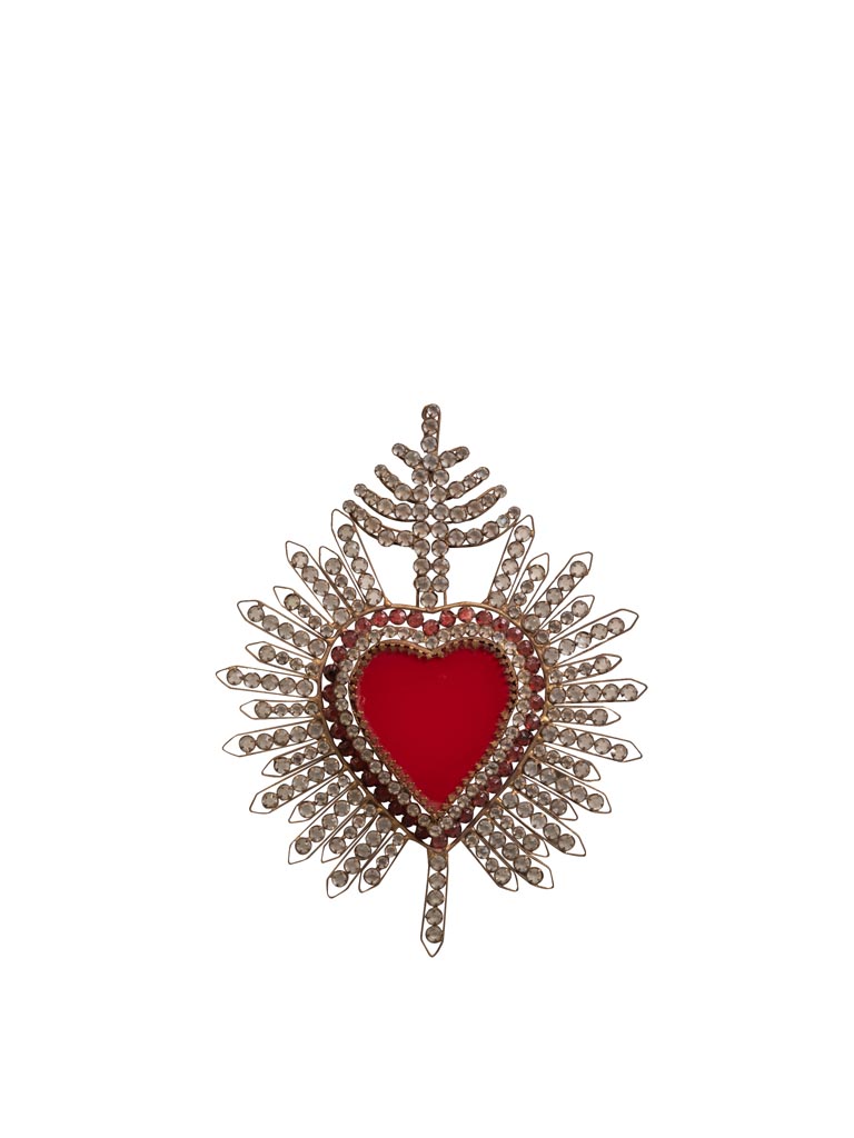Ex-voto coeur rouge et diamants à suspendre - 2